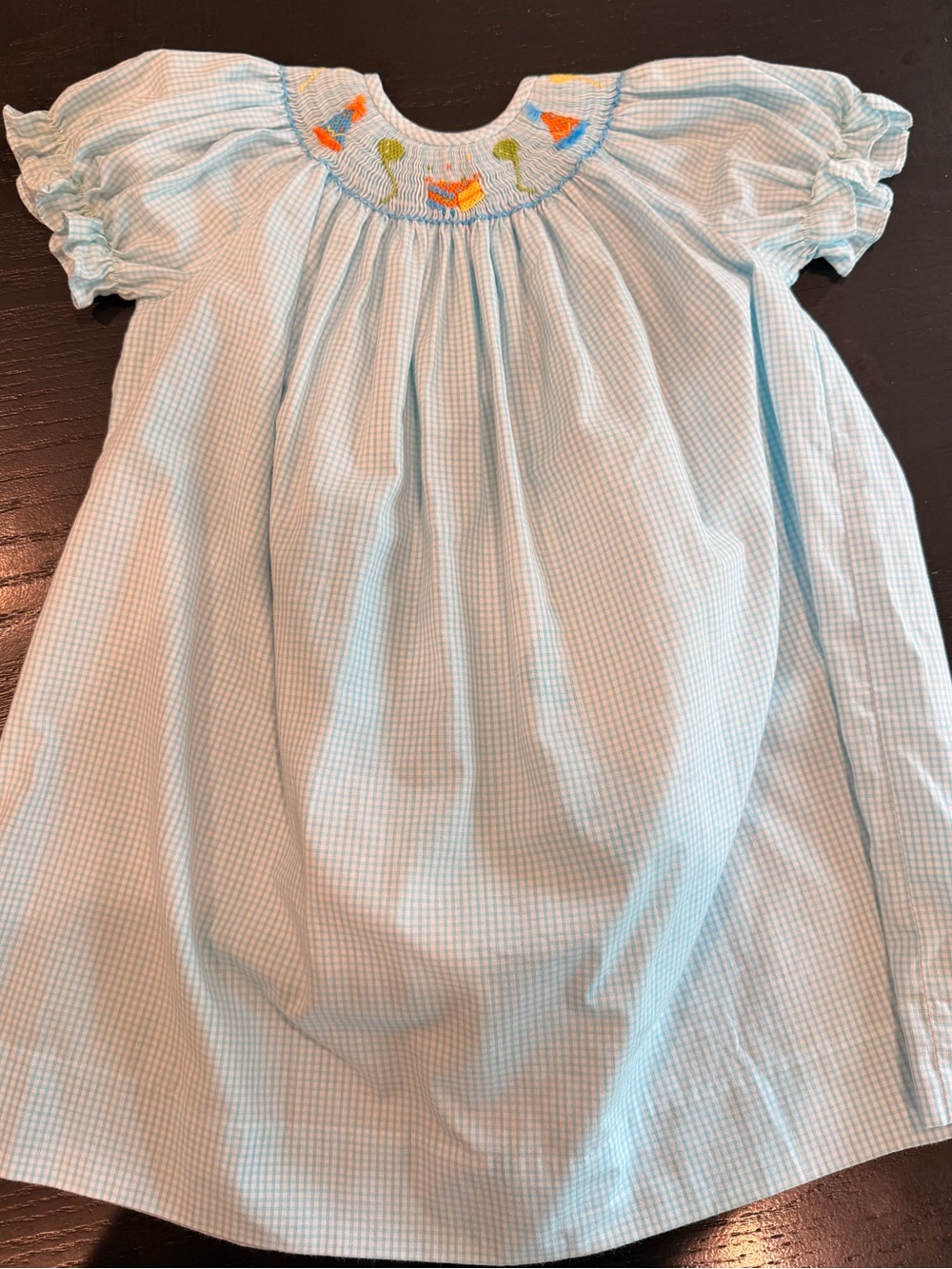 EUC Light Blue Smocked Girls Birthday Theme with Embroidered Detail